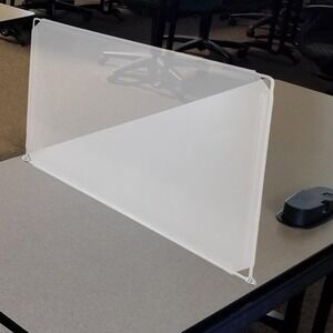 Desk Divider Privacy Screen Frosted Plastic White Metal Frame 18x12 Inch
